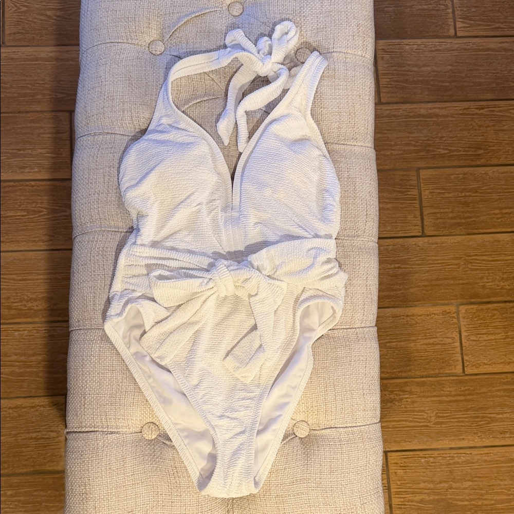 Lulu's White Halter Tie Front One-Piece Bodysuit - Picture 5 of 8